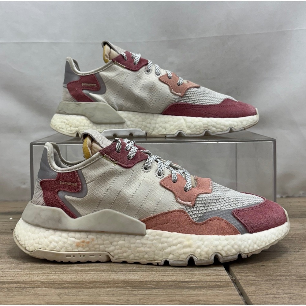 Adidas Nite Jogger Sneakers Womens Size 8.5 Pink Beige Athletic Shoes‎